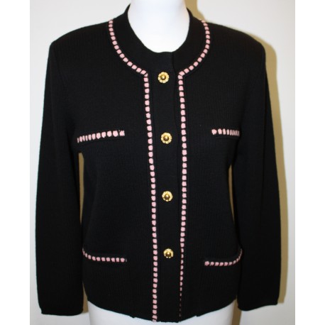 veste en laine noire et rose