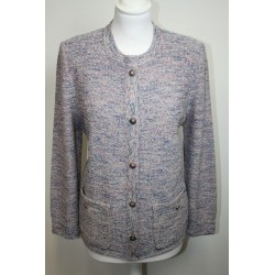 veste en boutonné de laine rose et bleue