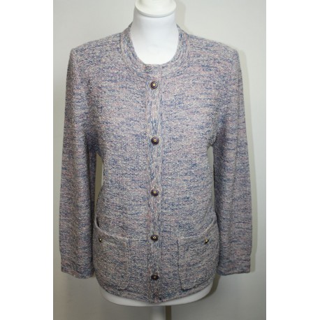 veste en boutonné de laine rose et bleue