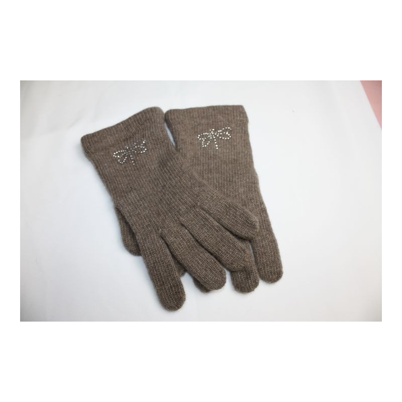 Gants polaire camel avec des détails en strass papillon T.U