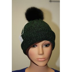 Bonnet en lamé coloris noir et vert