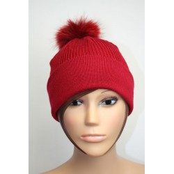 Bonnet en laine avec pompon en fourrure