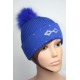 Bonnet en laine avec pompon en fourrure et strass - Losange 2