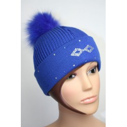 Bonnet en laine avec pompon en fourrure et strass - Losange 2