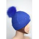 Bonnet en laine avec pompon en fourrure et strass - Losange 2