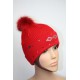 Bonnet en laine avec pompon en fourrure et strass - Losange 2