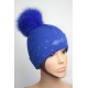 Bonnet en laine avec pompon en fourrure et strass - Losange 3