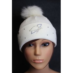 Bonnet en laine avec pompon en fourrure et strass - Papillon 3