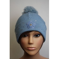 Bonnet en laine et strass - Fleur 1